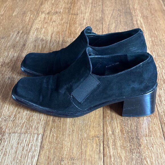 Saks Fifth Avenue Women's 7.5 black suede block heel loafer - Picture 3 of 10